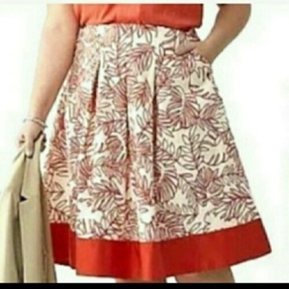 NEW! Lane Bryant Tropical Botanical Print A-Line Linen Blend Skirt